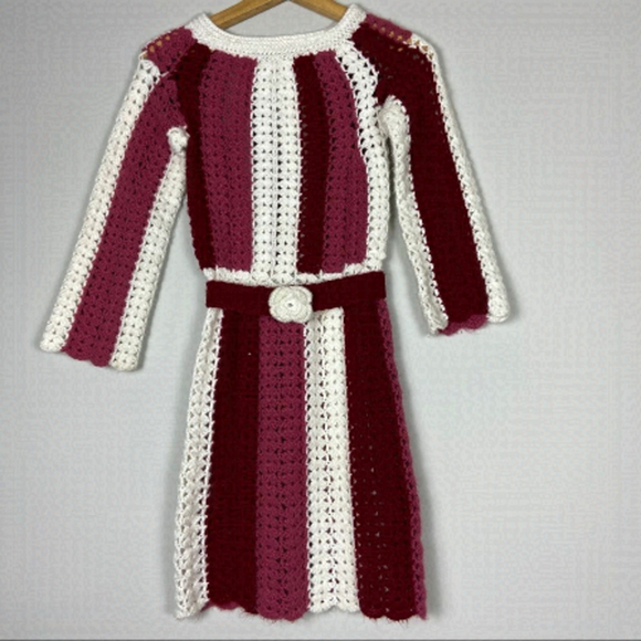 VINTAGE striped crochet mini sweater dress long sleeve - Picture 2 of 7